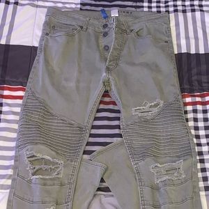 Green Biker Distressed Jeans